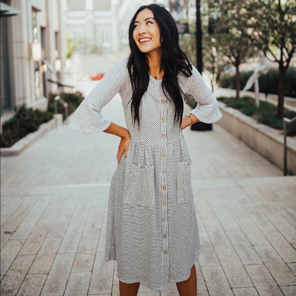 SOLD Navy and White Striped Dress
